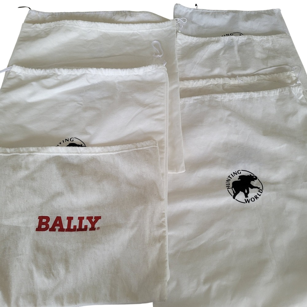 8pc Designer Dust Bag Lot Bally Switzerland Hunting World Elephant White Cotton